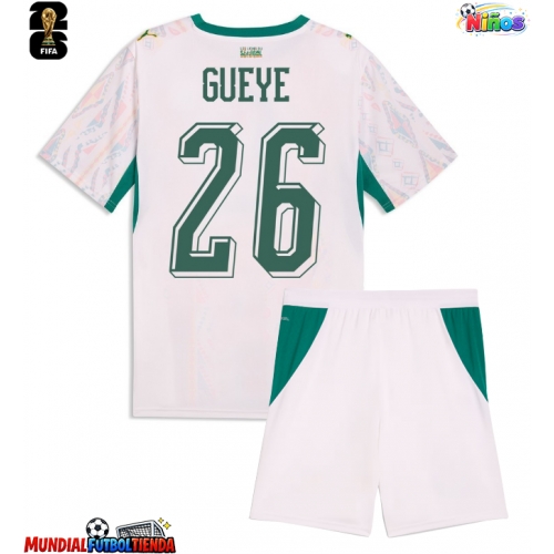 Camiseta Senegal Pape Gueye #26 Primera Equipación Replica Mundial 2026 para niños mangas cortas (+ Pantalones cortos)